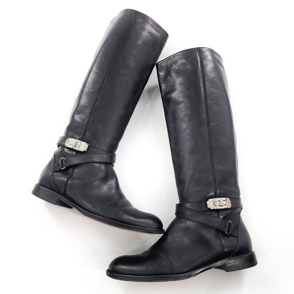 COACH 5 Silver Turnlock Christine Leather Riding Boots Tall Knee-High - Picture 6 of 9